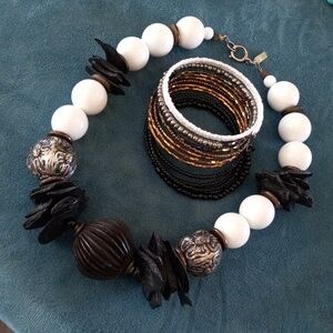 Pauline Raider Black and White Chunky Statment Beaded Necklace